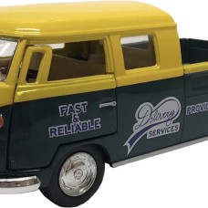Kinsmart: 1963 Volkswagen Bus Double Cab Pickup Delivery Services 1:34 Geel/Groen Kinsmart: 1963 Volkswagen Bus Double Cab Pickup Delivery Services 1:34 Geel/Groen