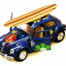 Kinsmart: 1967 Volkswagen Classical Beetle with Surfboard Blauw 1:32 Kinsmart: 1967 Volkswagen Classical Beetle with Surfboard Blauw 1:32