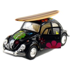 Kinsmart: 1967 Volkswagen Classical Beetle with Surfboard Zwart 1:32 Kinsmart: 1967 Volkswagen Classical Beetle with Surfboard Zwart 1:32
