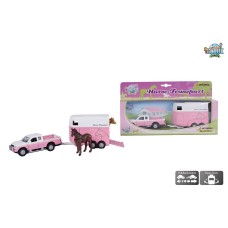 Kids Globe: Mitsubishi + Paardentrailer Roze